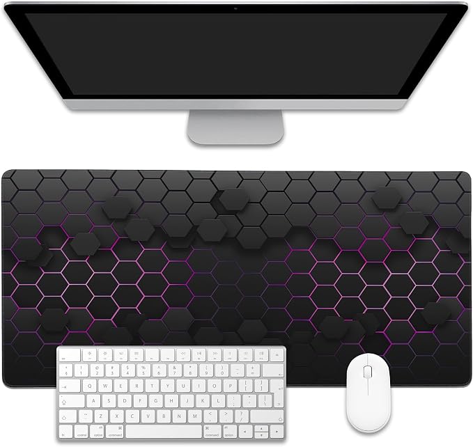 Grid with Purple Light Large Gaming Mouse Pad, Waterproof Desk Mat by EOBKLAX