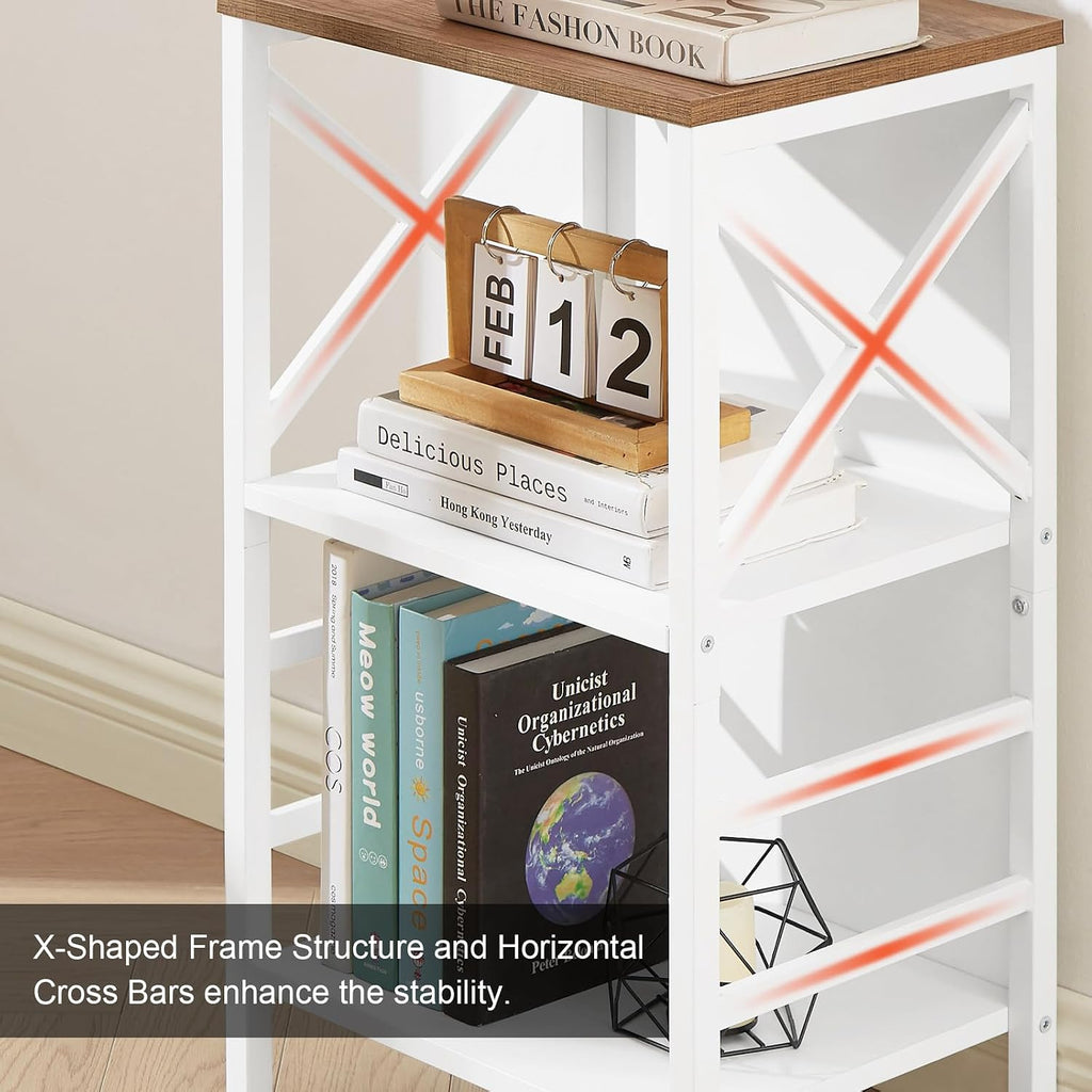 Small Bookshelf,3 Tier Industrial Bookcase with Metal Frame and
