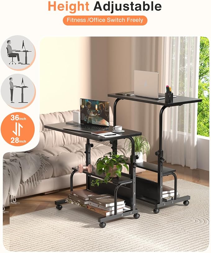 Portable Rolling Desk on Wheels Adjustable Height Desks - Image 6