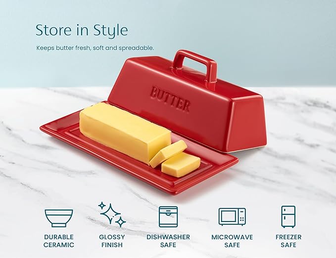 Butter Dish with Lid for Countertop, by Kook, Ceramic Dish Tray with Cover - Image 5