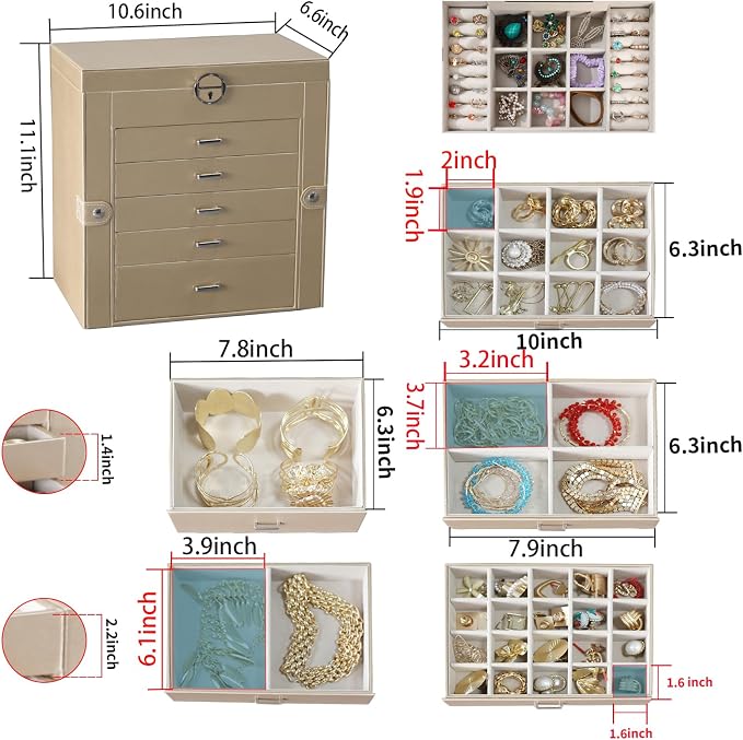 BOOVO Jewelry Box For women, 6 Layer Large Jewelry Organizer - Image 4