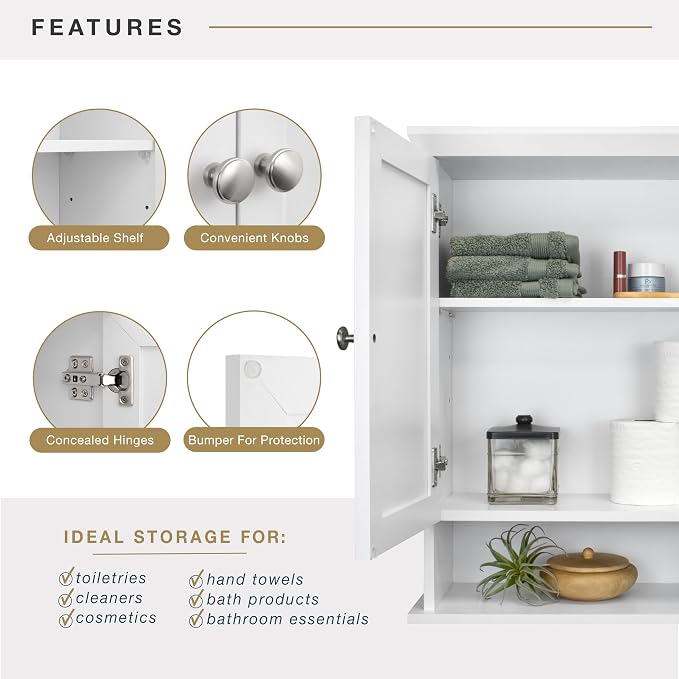 MCS 23x26 White Medicine Cabinet Organizer, Wall Mounted Bathroom Cabinet - Image 4