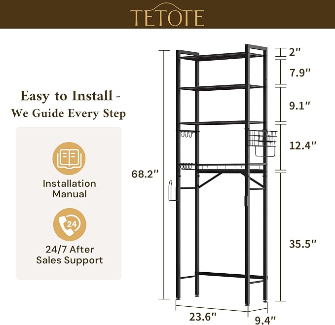 TETOTE Over Toilet Bathroom Organizer, 4-Tier Bathroom Over The Toilet Storage - Image 2