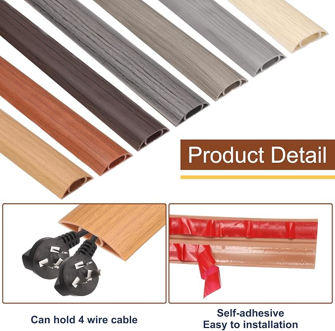HARFINGTON 6ft Cord Cover Floor W0.6 x H0.33 Inner Channel PVC Hide Extension - Image 4