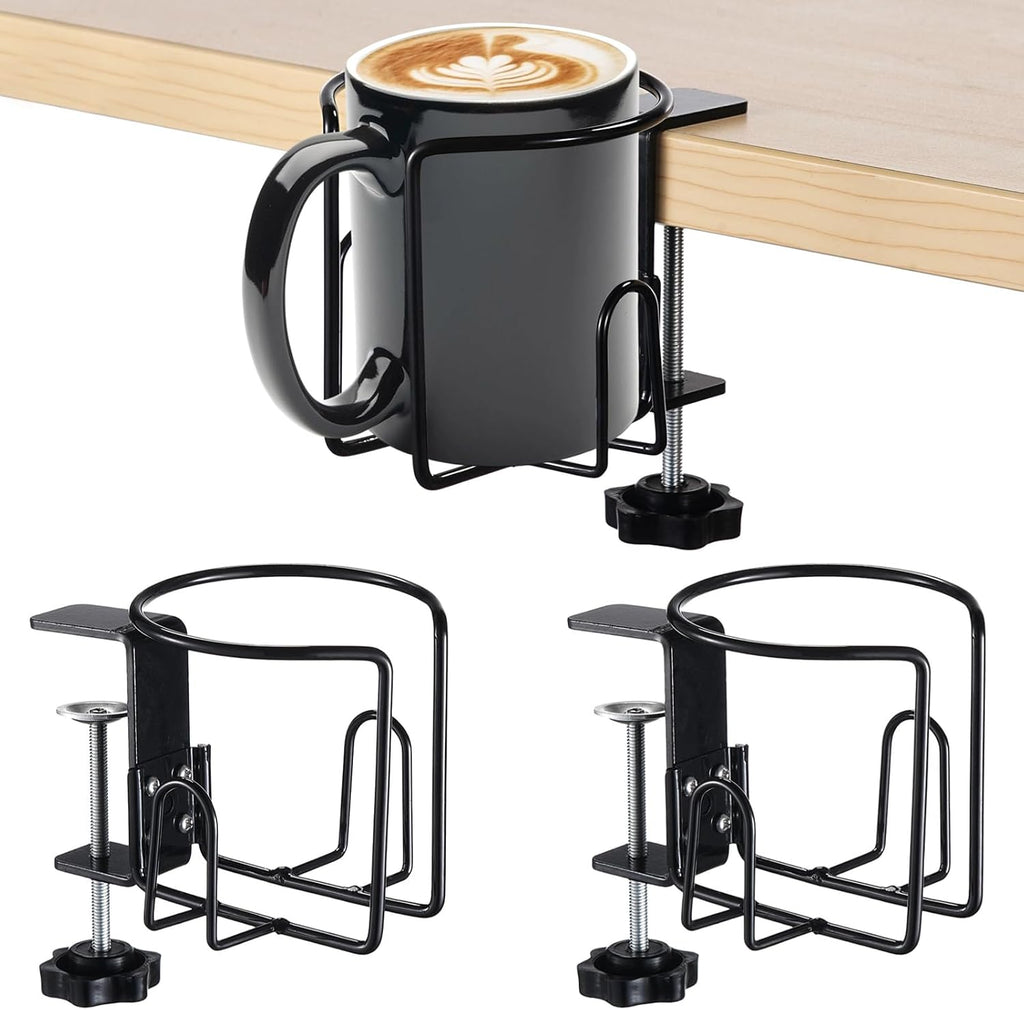 Desk Cup Holder Clamp, 3 Pack Open-Frame Drink Holders for Table