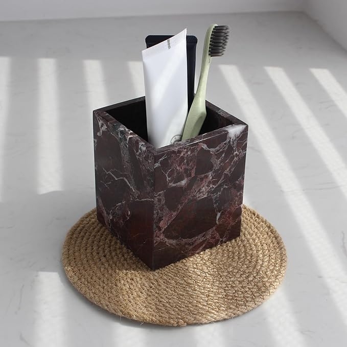Natural Rosso Levanto Marble Square Storage Container - Image 2
