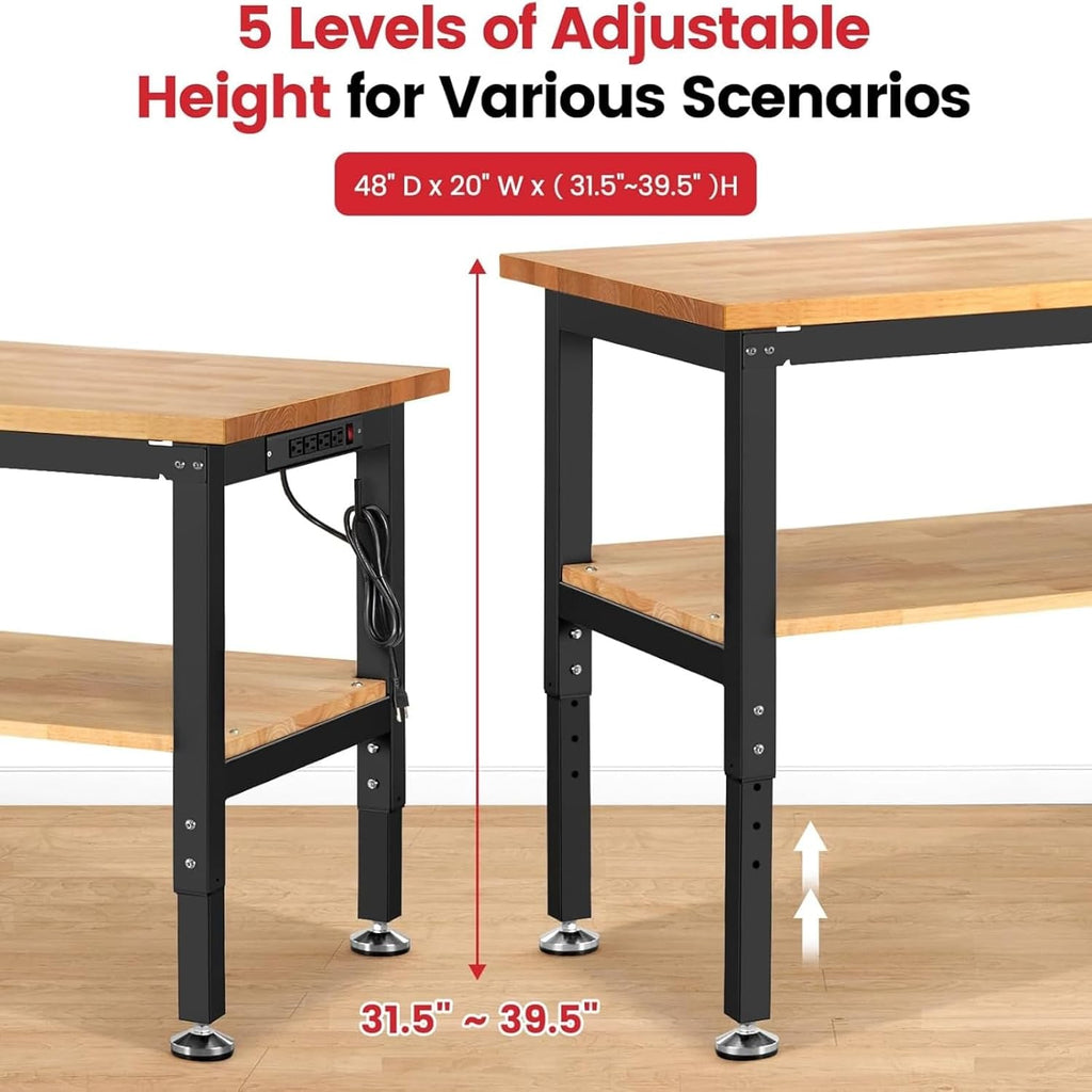 48" Adjustable Workbench with Storage Shelf,Pegboard&Power Outlet