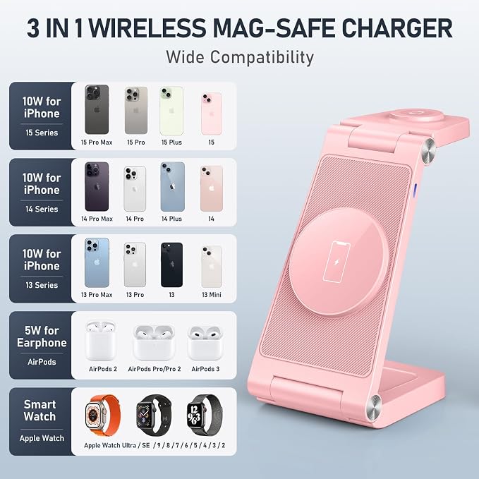 Magnetic Wireless Charger Stand, 3 in 1 Foldable Wireless Charging Station - Image 5