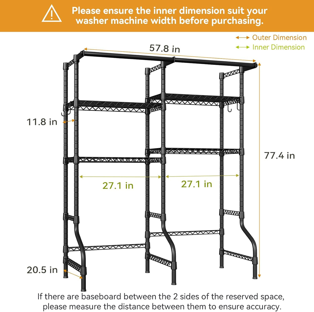 U14 Medium Over the Washer and Dryer Shelves, 4 Tiers Laundry Room