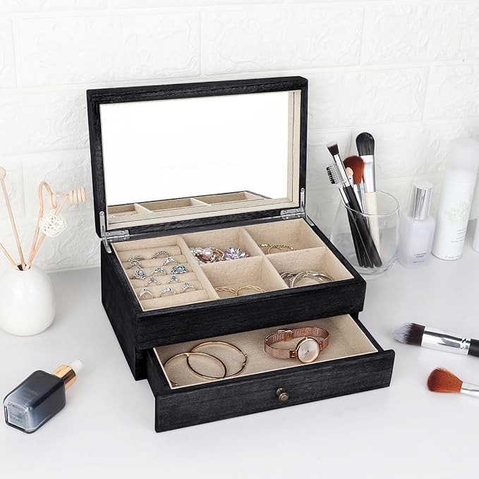Meangood Jewelry Box Organizer for Women, 2 Layer Large Jewelry Storage Case - Image 3