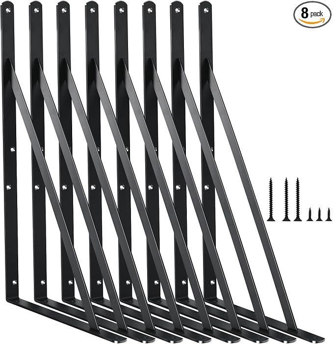8 Pack L16 x H 10" Black Heavy Duty Shelf Brackets by MHMYDZ