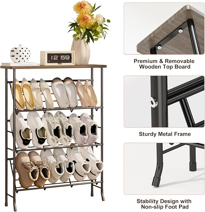 JZM Shoe Rack Storage, Narrow 4 Tier Metal Shoe Storage Shelf, Free Standing - Image 7