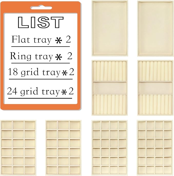 8 Pack Velvet Jewelry Trays X-Large Stackable Jewelry Drawer Organizer Tray - Image 4