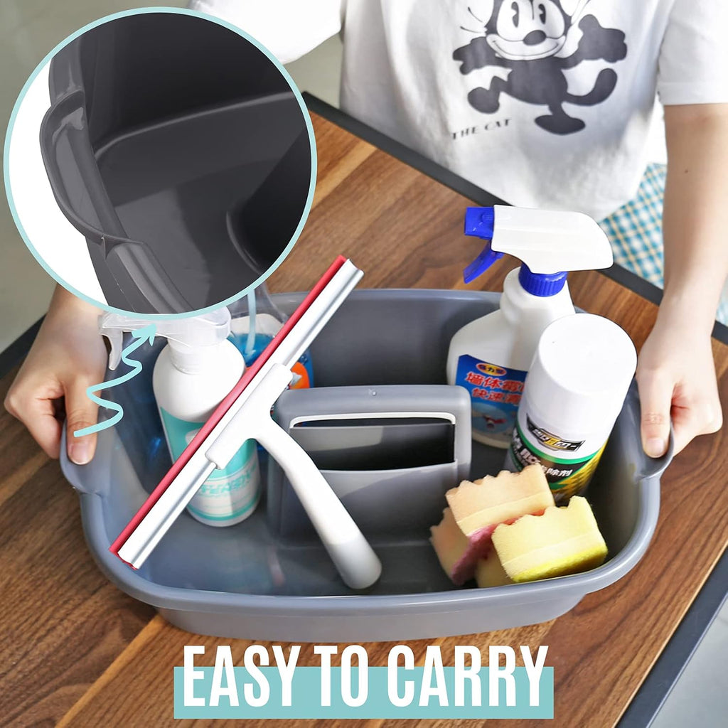 Cleaning Caddy Organizer with Handle, Gray Plastic Bucket for Cleaning