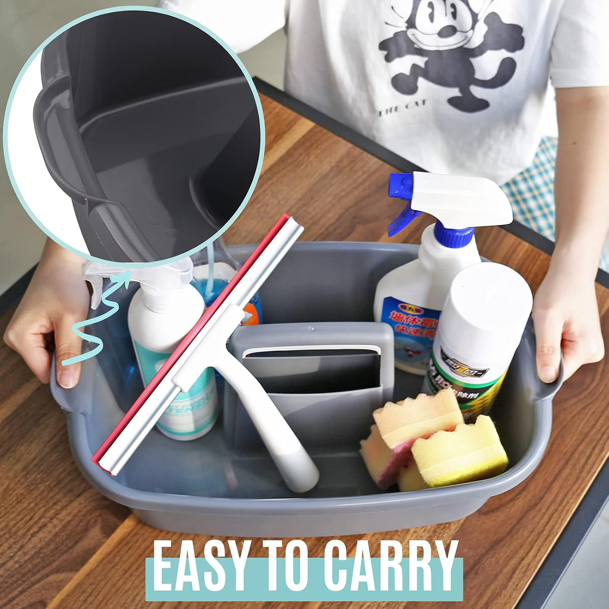 Cleaning Caddy Organizer with Handle, Gray Plastic Bucket for Cleaning