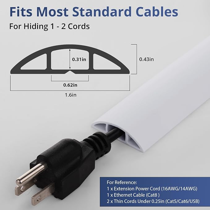 ZhiYo 10ft Cord Covers for Wires on Floor, Cord Hider Floor Hide Extension Cords - Image 2