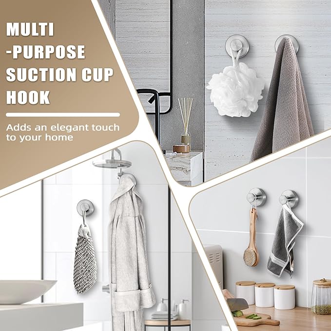 Suction Cup Hooks for Shower No-Drill Bathroom Hooks for Towels, Loofah - Image 4