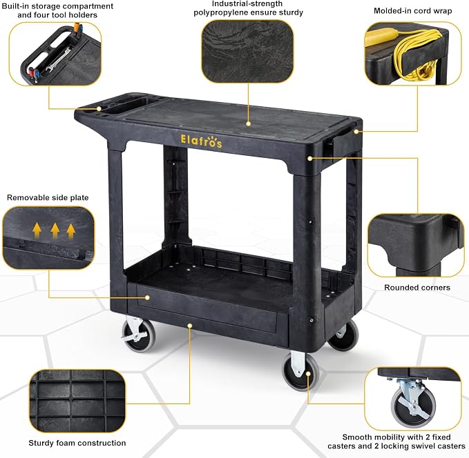 ELAFROS Heavy Duty Plastic Utility Cart Flat top 37 x 18.8 Inch - Image 3