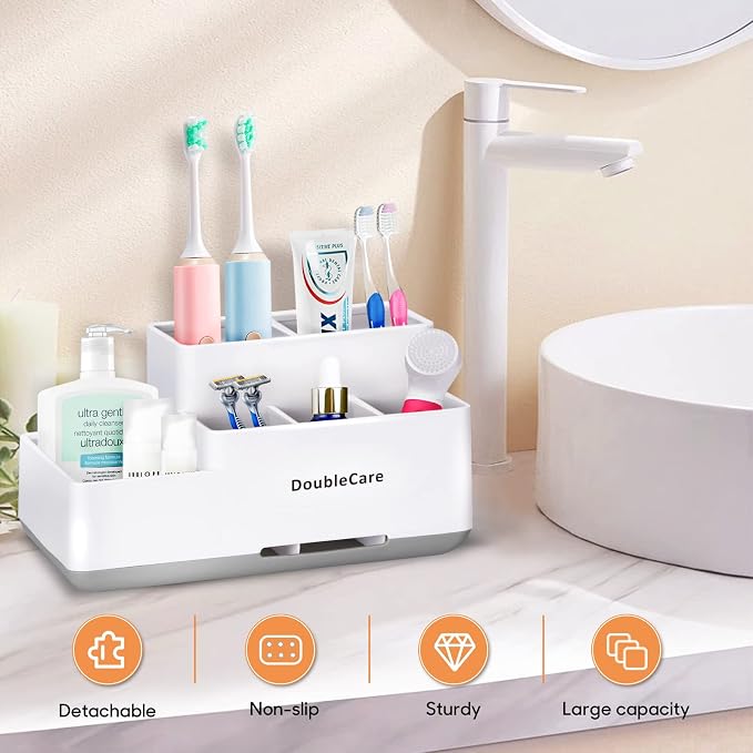 Toothbrush Holder with Anti-Slip, Bathroom Organizer Countertop Detachable - Image 5