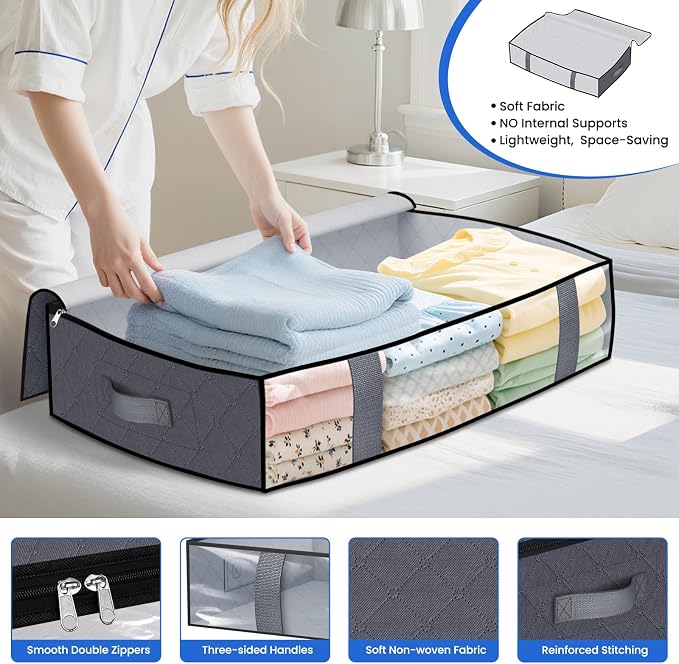 Under Bed Storage Containers, 2 Pack Blanket Storage Bags, Collapsible Storage - Image 3