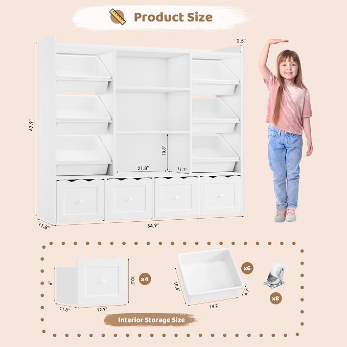 HITHOS 55" W Kids Toy Storage Organizer, Large Toy Box - Image 2