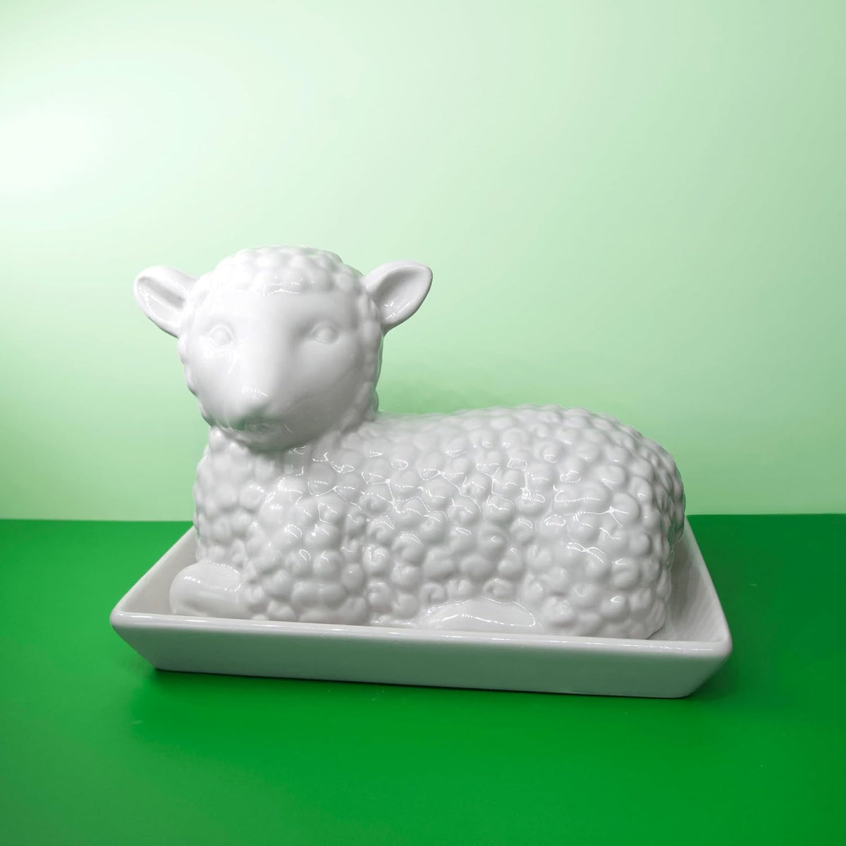Lamb Butter Dish with Lid – Ceramic Farm Animal Butter Holder for