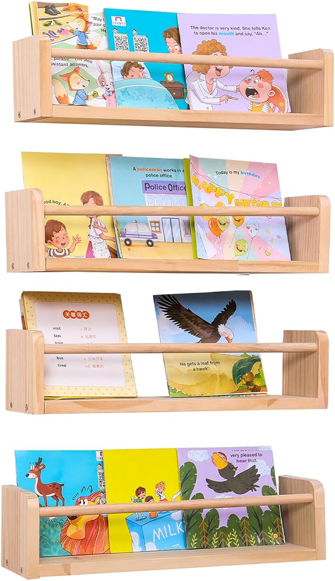 Set of 4 Wall-Mounted Kids Bookshelf by woodenwinerack