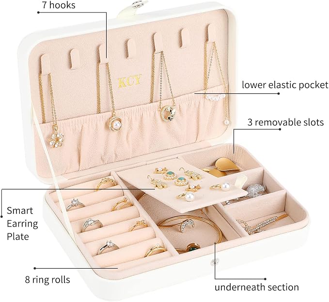 KCY Jewelry Box for Women Girls, Small Travel Jewelry Organizer Case, PU - Image 2