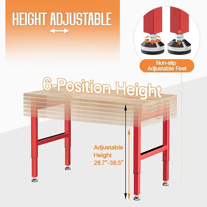 SPECRAFT Red Adjustable Heavy Duty Workbench - Image 3