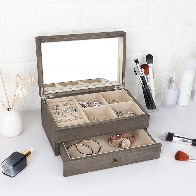 Meangood Jewelry Box Organizer for Women, 2 Layer Large Jewelry Storage Case - Image 5