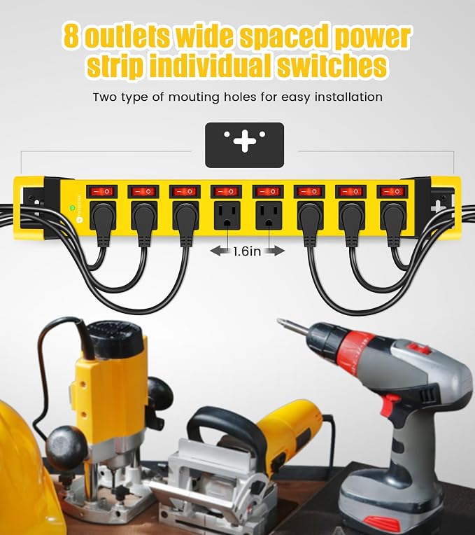 Heavy Duty Power Strip with Individual Switches, 8 Outlets 14 Gauge Industrial - Image 5