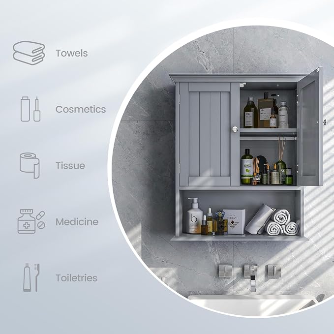Tangkula Bathroom Wall Cabinet, Wooden Hanging Cabinet - Image 7