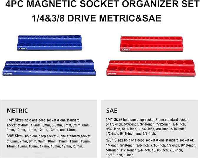 Magnetic Socket Organizer, 3/8" Drive Socket Trays, Holds 108 Pcs Standard and - Image 2