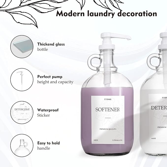 2 Pcs Glass Liquid Laundry Detergent Dispenser, Half Gallon Laundry Soap - Image 6