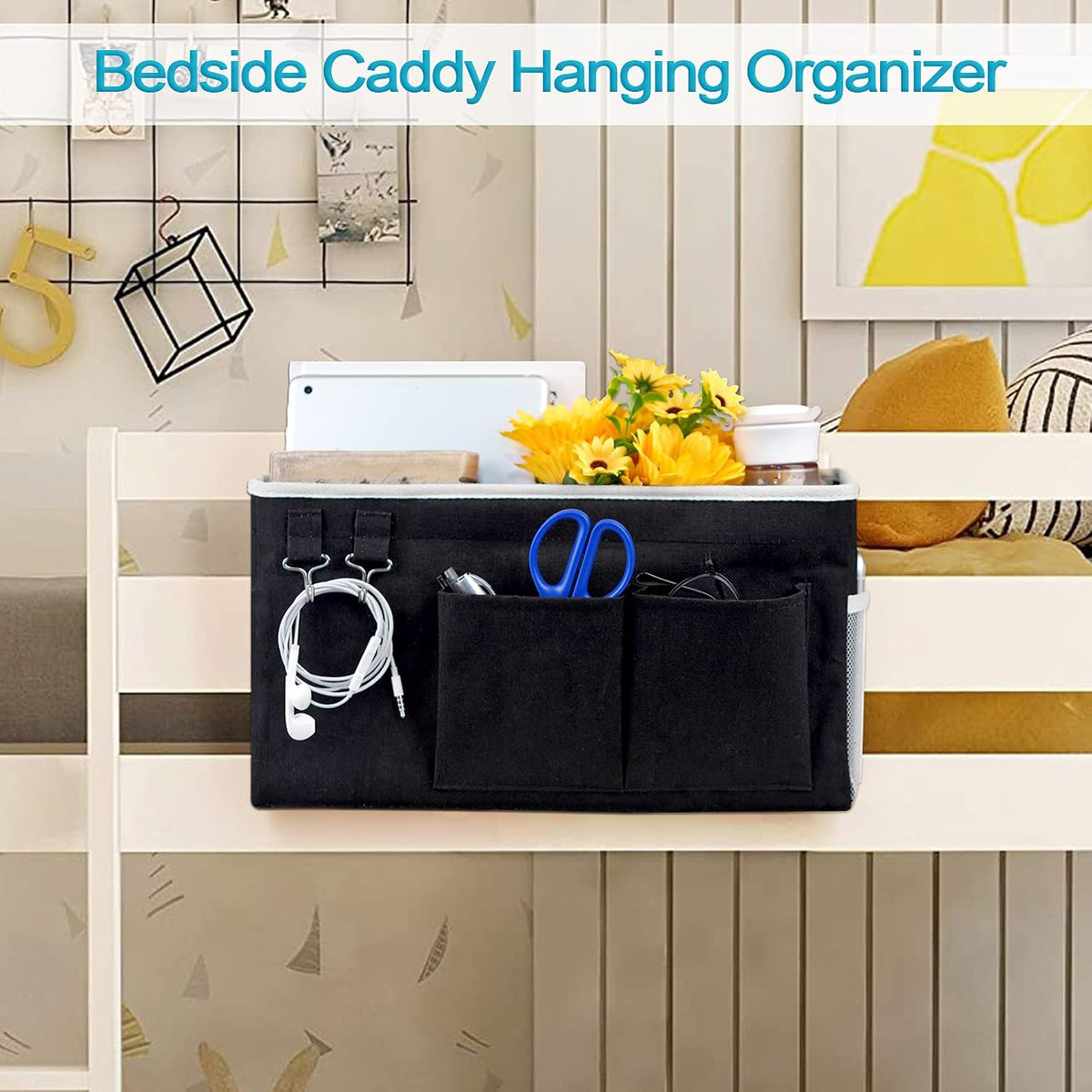 Bedside Caddy, Bedside Storage Bag Hanging Organizer for Bunk Dorm Bed