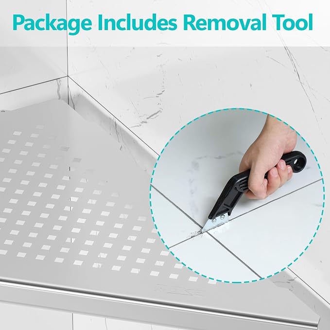 Bathroom Corner Shelf, Recessed 12" Shower Shelf Caddy, SUS304 Stainless Steel - Image 5