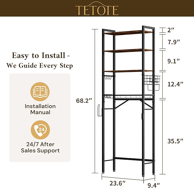TETOTE Over Toilet Bathroom Organizer, 4-Tier Bathroom Over The Toilet Storage - Image 2