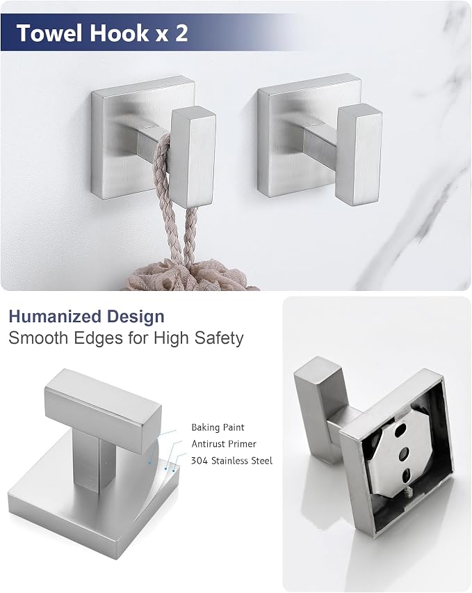 Brushed Nickel Bathroom Hardware Set 4 Pieces, Toilet Paper Holder Set SUS304 - Image 4