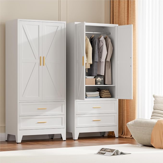 71" Tall Metal Wardrobe Cabinet - Image 6