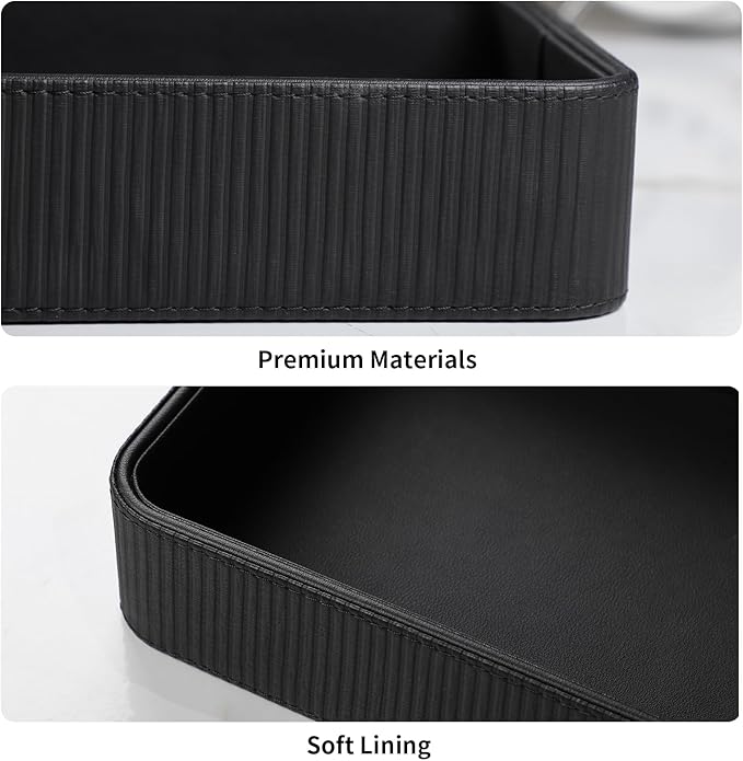 PU Leather Valet Tray Organizer, Modern Nightstand Organizer Bedside Desktop - Image 4