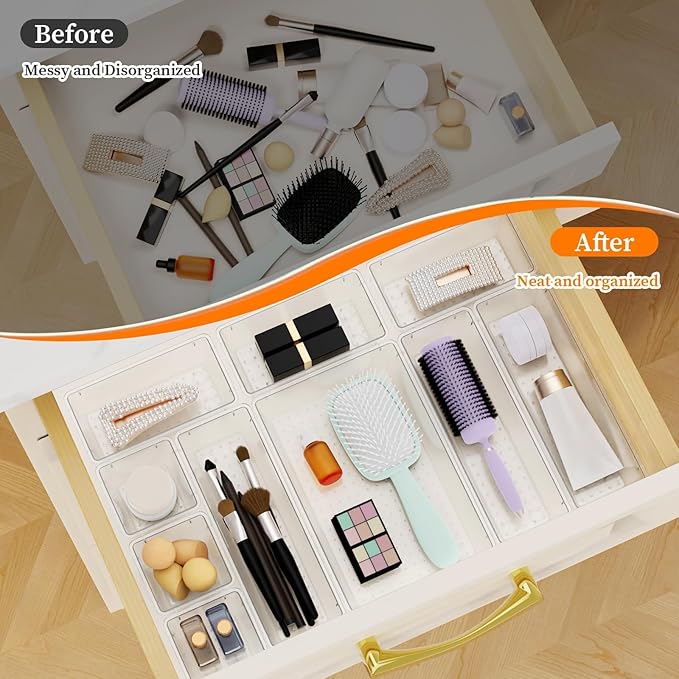 32 PCS Clear Plastic Drawer Organizer Set, 4-Size vanity organizer Trays and - Image 5