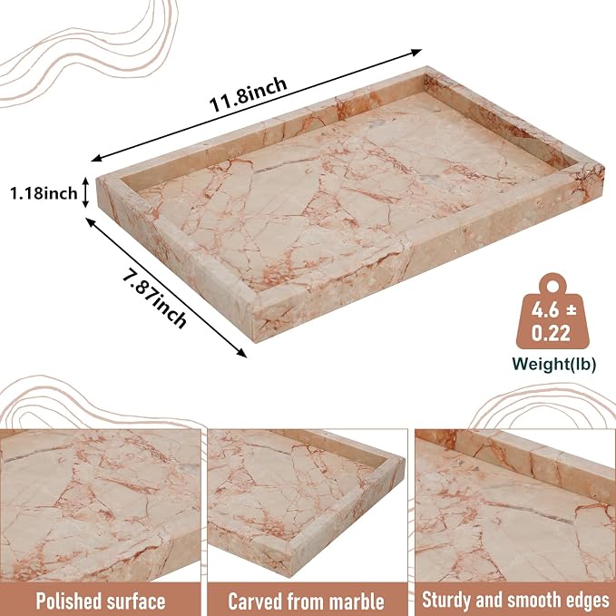 Marble Bathroom Tray, Pure Natural Vanity Tray, Marble Trays - Image 4