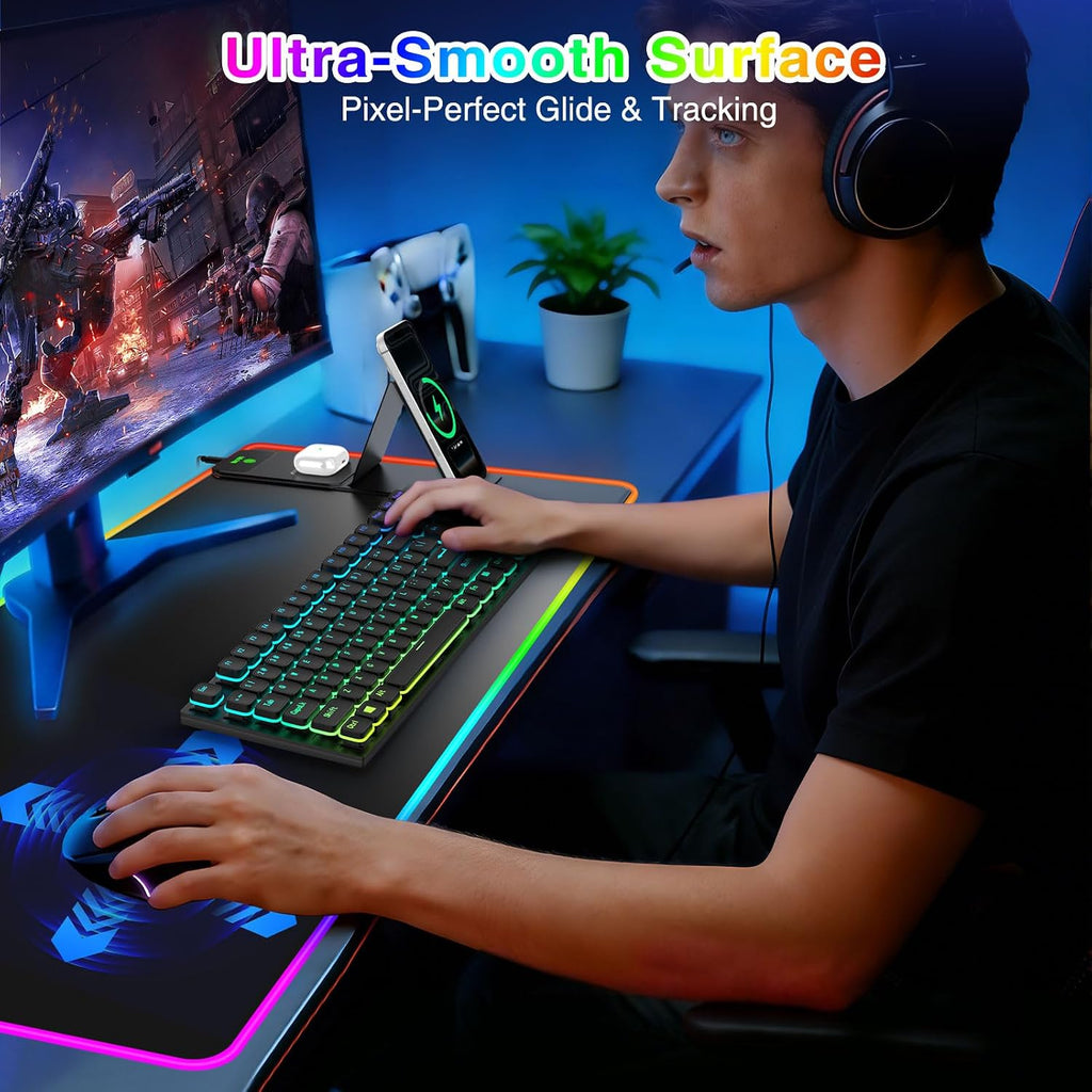 RGB Gaming Mouse Pad with Magnetic Wireless Charging & Foldable Phone