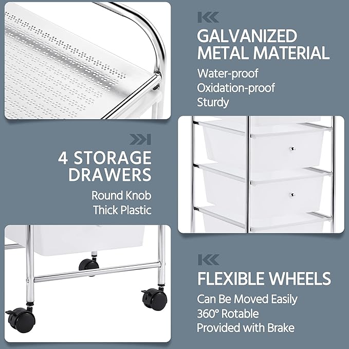 Yaheetech 4 Drawers Cart Rolling Plastic Storage Cart and Organizer Metal Frame - Image 4