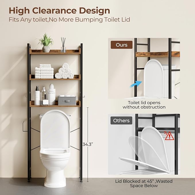 Rolanstar Over The Toilet Storage Rack, 3-Tier Bathroom Organizer Shelf Over - Image 5