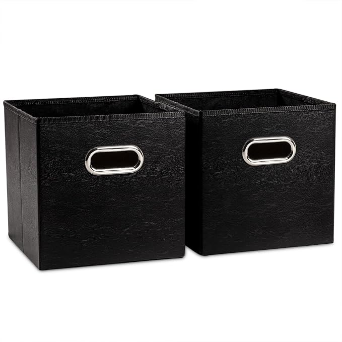 PRANDOM Leather Foldable Cube Storage Bins 11x11 inch Fabric Storage Baskets by Prandom