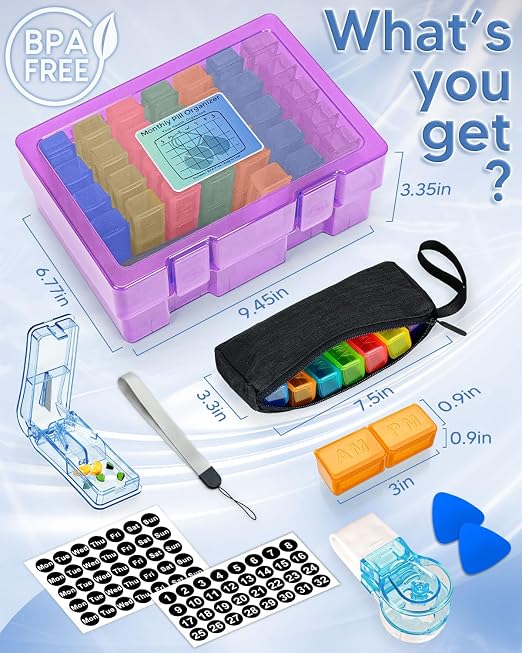 Monthly Pill Organizer 2 Times a Day, FRIWOLE Medicine Box - Image 2