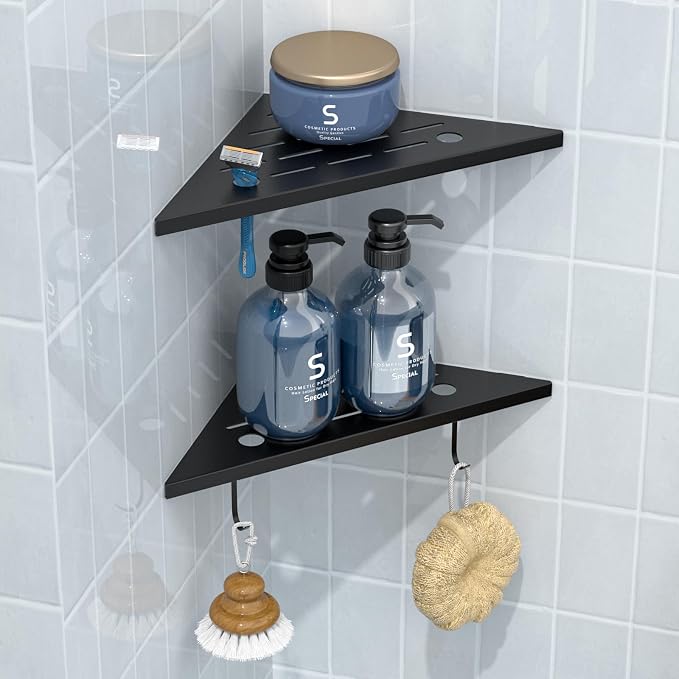 DAYONE Matte Black Corner Shower Shelf 2 Pack 10", Bathroom Corner Shower by DAYONE