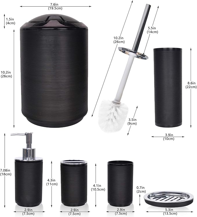 CERBIOR Bathroom Accessories Set 6 Piece Bath Ensemble Includes Soap Dispenser - Image 2