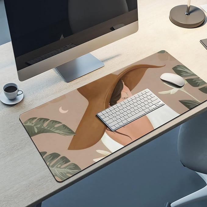 Elegant Lady Tropical Large Mouse Pad, Vintage Aesthetic Gaming Desk Mat - Image 8